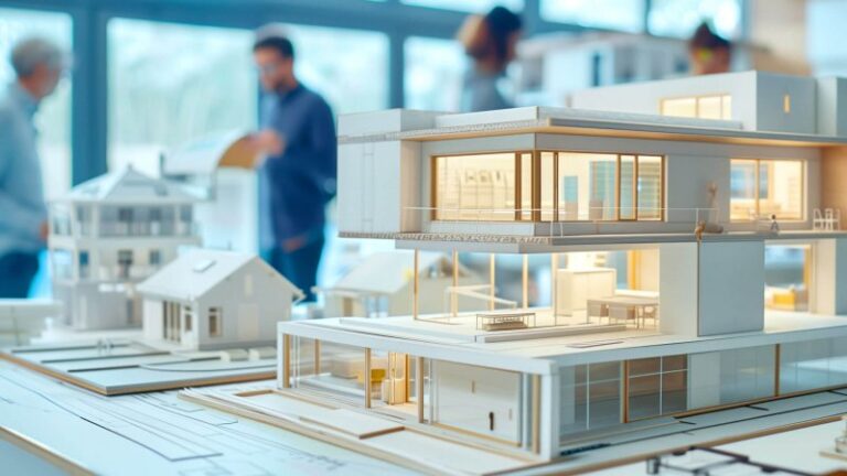 Architektenmodelle von modernen Häusern auf einem Tisch